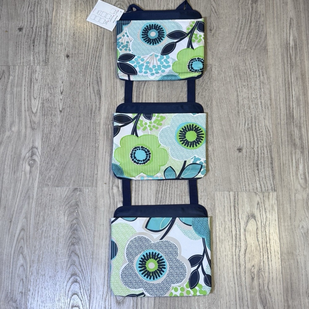 Thirty-one OH SNAP Pocket Fabulous Floral Navy Organizer Storage Pouch Set Of 3